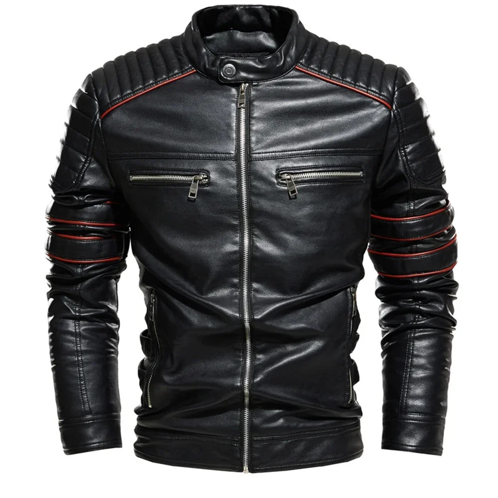 Streetwear Biker Coat Slim Fit Autumn Winter Men Fur Lined Motorcycle Jacket Fashion Coffee Leather 251029