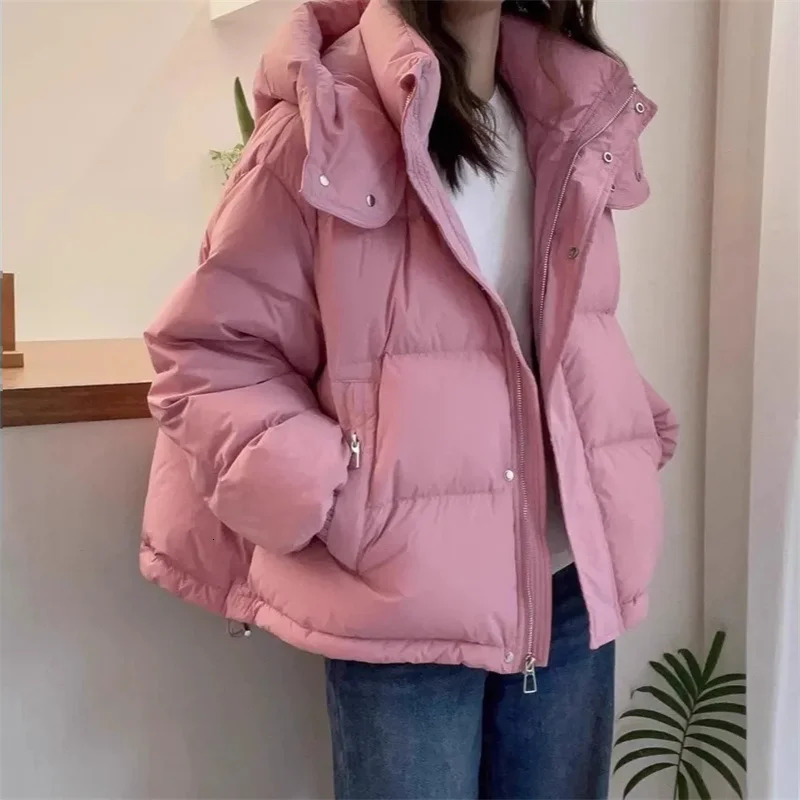 2025 Women Fashion Loose Down Cotton Jacket Winter Female Hooded Cotton Padded Coat Korean Ladies Long Sleeves Puffer Outwear 251030
