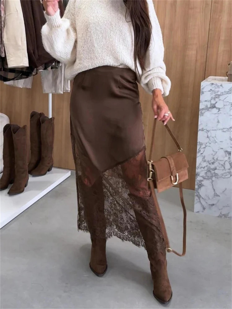 Tuularose Vintage Lace Skirts Fashion Lace Patchwork Sexy See Through Skirts High Street Elegant Party Streetwear Womens Skirts 251028