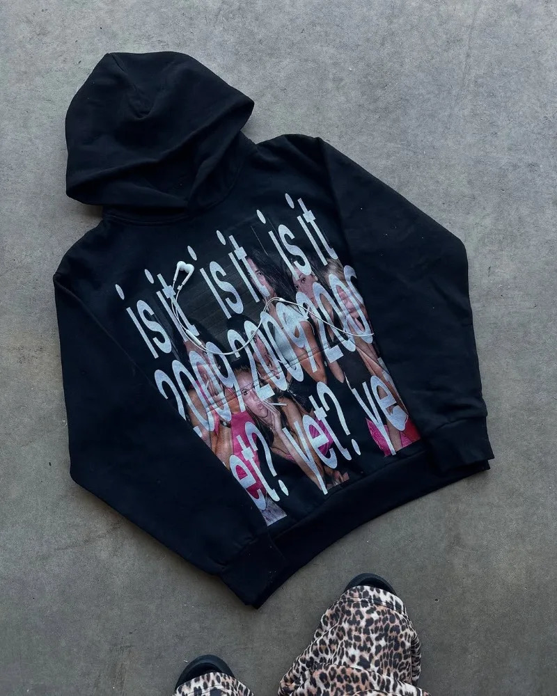 Y2k streetwear trend letter cartoon pattern print oversized hoodie womens fashionable Harajuku loose and versatile hoodie 251030