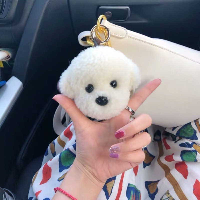 Cute Bichon Teddy Dog Plush Bag Charm Lamb Wool White Puppy Cartoon Keychain Birthday Gift