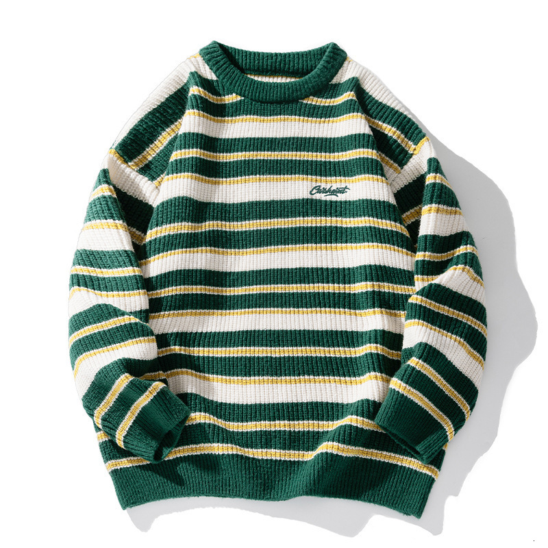 Striped Thick Knit Sweater For Men 2025 Autumn Winter New Designer Sweater Couple Color Block Round Neck Knitwear Jacket