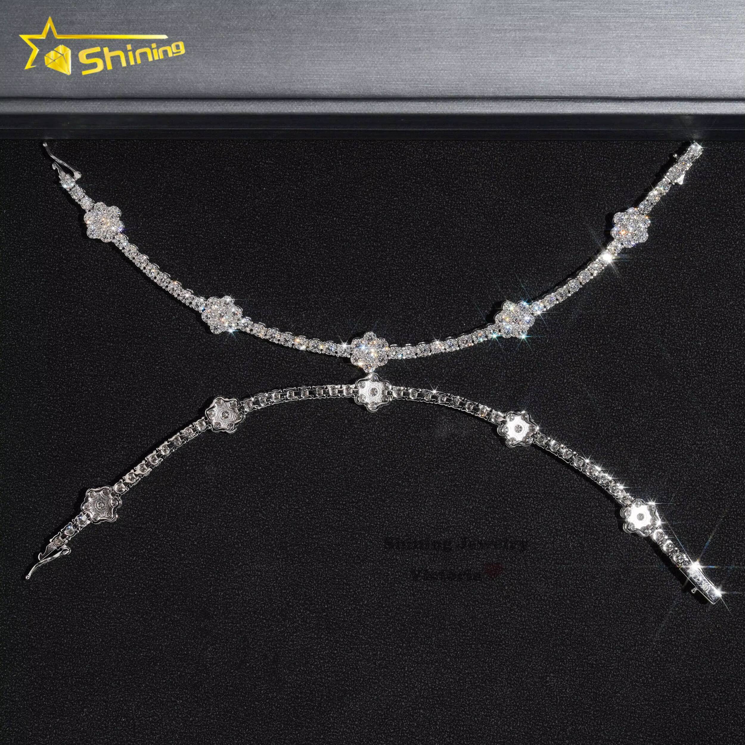Fine Jewelry Flower Design GRA Certificated 925 Sterling Silver Tennis Bracelet 3mm Vvs Moissanite Tennis Chain Necklace