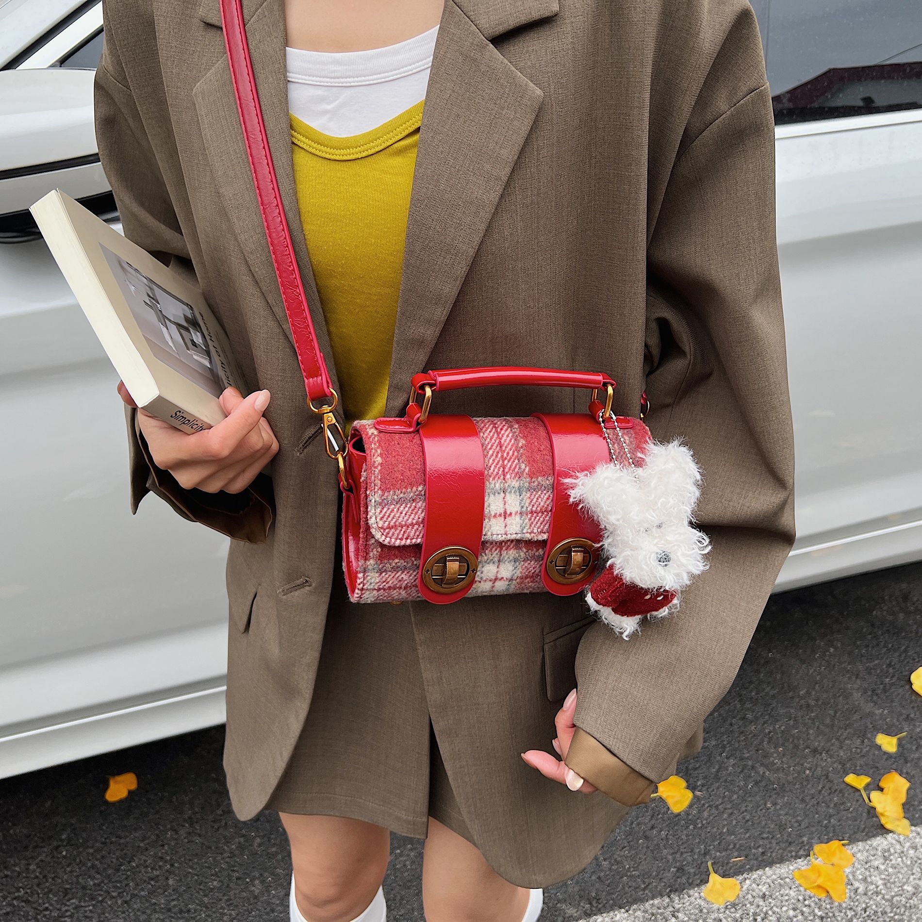 New Korean-style Checkered Handbag Unique Small Square Bag High-end Texture Crossbody Bag