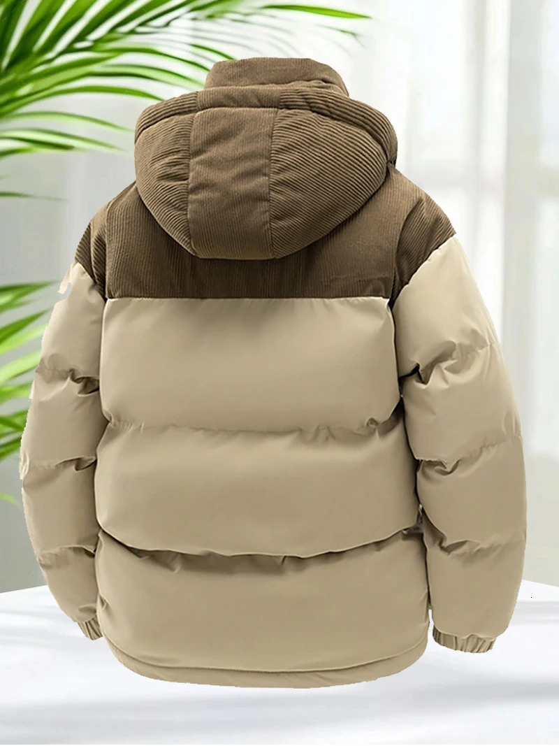 Mens Winter Puffer Jacket Cotton Padded Warm Hooded Windbreaker Coat Outdoor Casual Thick Parka for Cold Weather Streetwear 251029