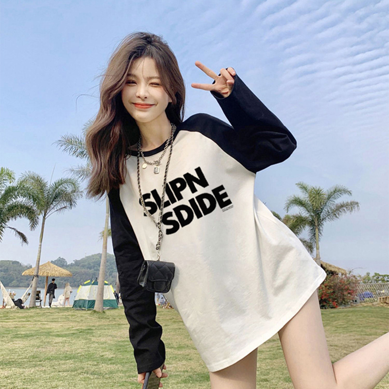 Cotton long sleeved designer for girls and children, spring new item for middle and high school students, inner layer bottom shirt and top