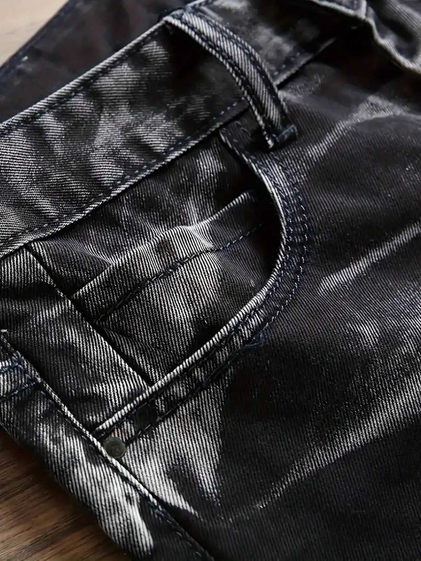 Mens Jeans Black And White Slim Fit Stretch Denim Pants Casual Mid Waist Spring Trousers J251030