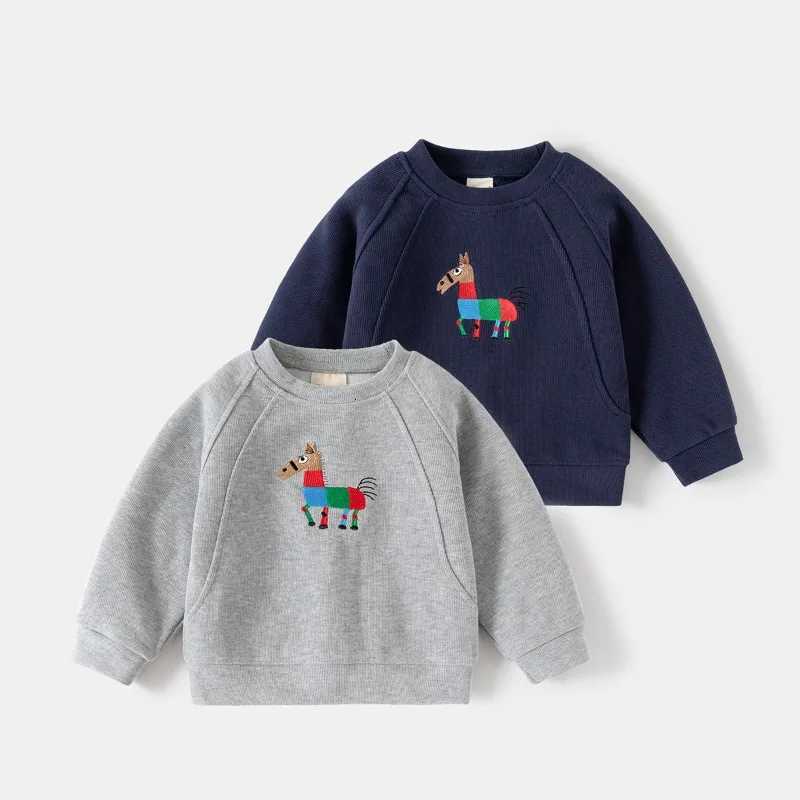 Baby Boys Sweatshirt Kids Embroidery Horse Hoodies Toddler Round Collar Pullover 2025 Spring Autumn Childrens ClothingT251030