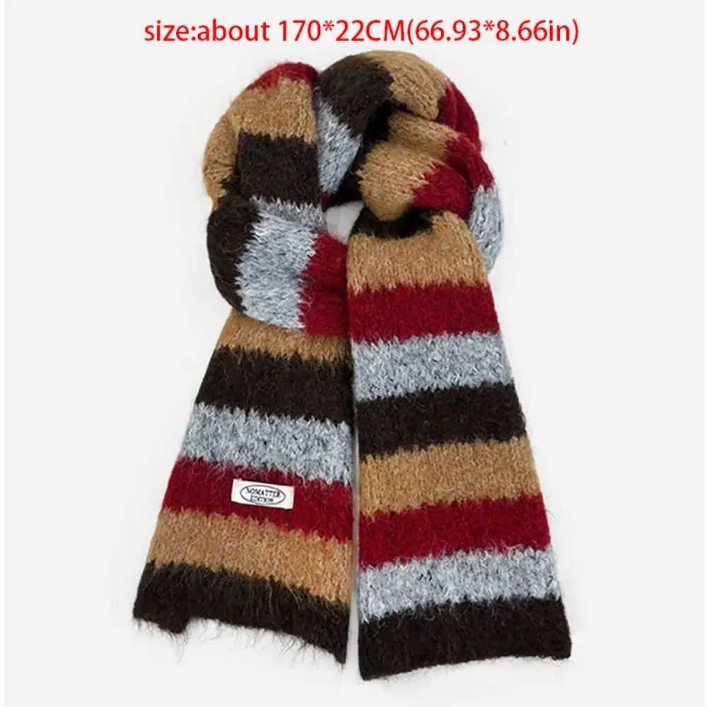 Simple Preppy Style Plaid Wool Scarf Thicken Stripe Scarf Long Korean Style Knitted Shawl StudentW251030