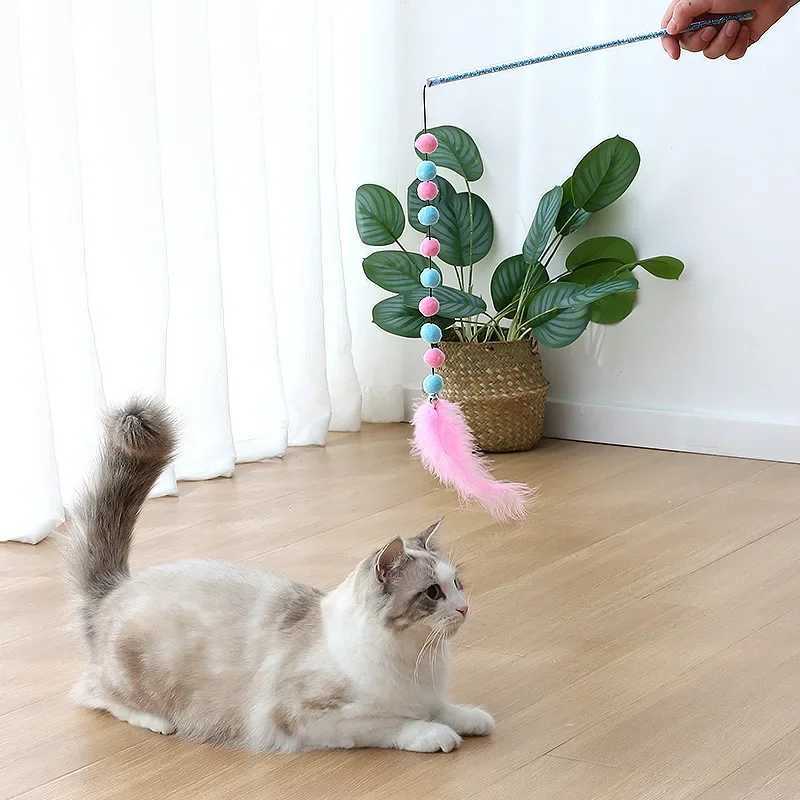Cat Toy wool ball cat toys interactive teather toys for cats sticks colorful plush ball string cats toy with bell pet supplies S251029