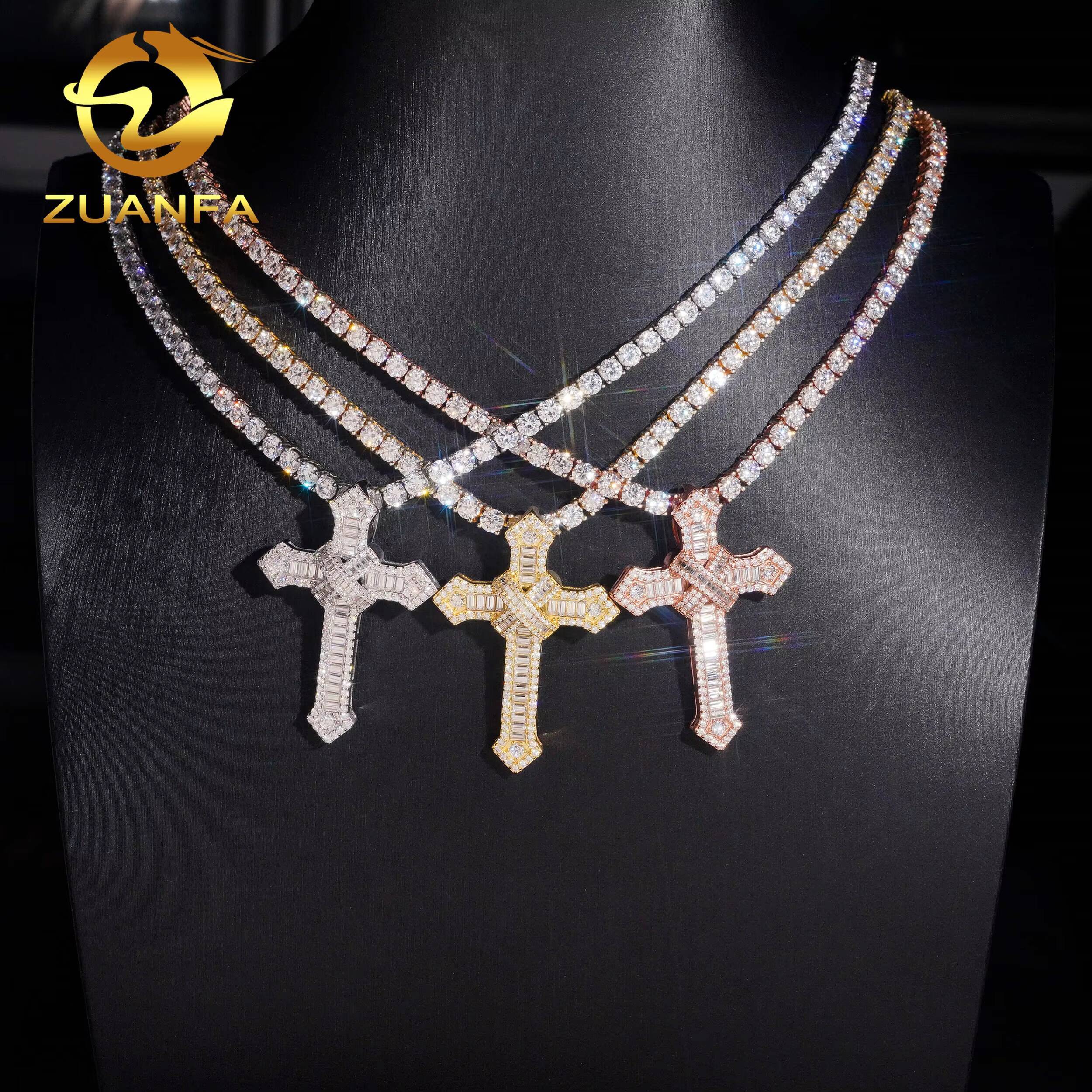Ready to Ship 925 Silver Ice Out GRA Certificated VVS Moissanite Diamond Cross Hip Hop Pendant