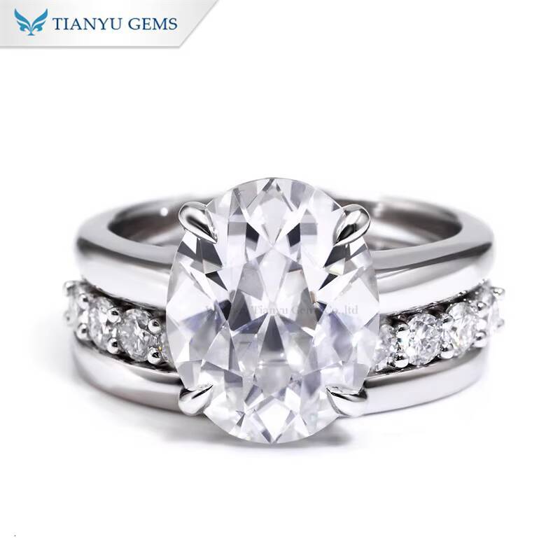 Tianyu Gems 14k White Gold 9512mm Oval Oec Cut DEF VVS1 Moissanite Diamond Ring Set for Women Party