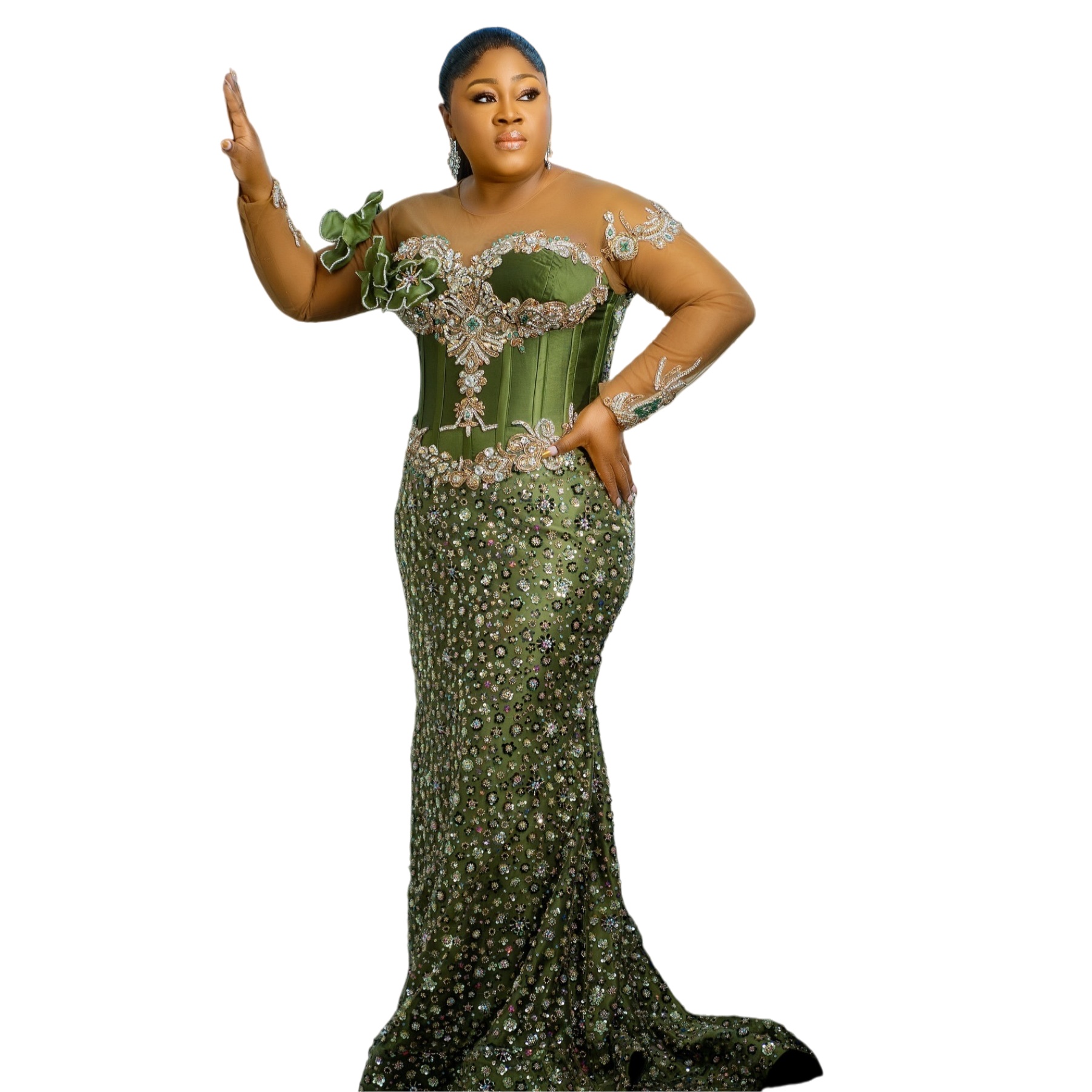 Olive Green Mermaid Prom Dresses 2026 Appliques Crystals Beaded Evening Formal Party Second Birthday Engagement Gowns Plus Size Dress For Special Occa