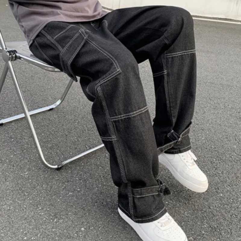 Cargo jeans Men Wide Leg Jeans Hip Hop Casual Mens Straight Baggy Denim Pants Streetwear Skateboard Pant Neutral Trousers J251030
