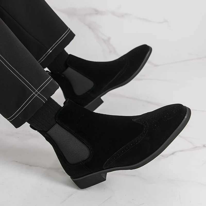 Hot Yellow HighTop Leather Shoes Men Comfort Suede Chelsea Boots Man PointedToe Mens Ankle Boots Big Size 3946 botas hombre Z251029