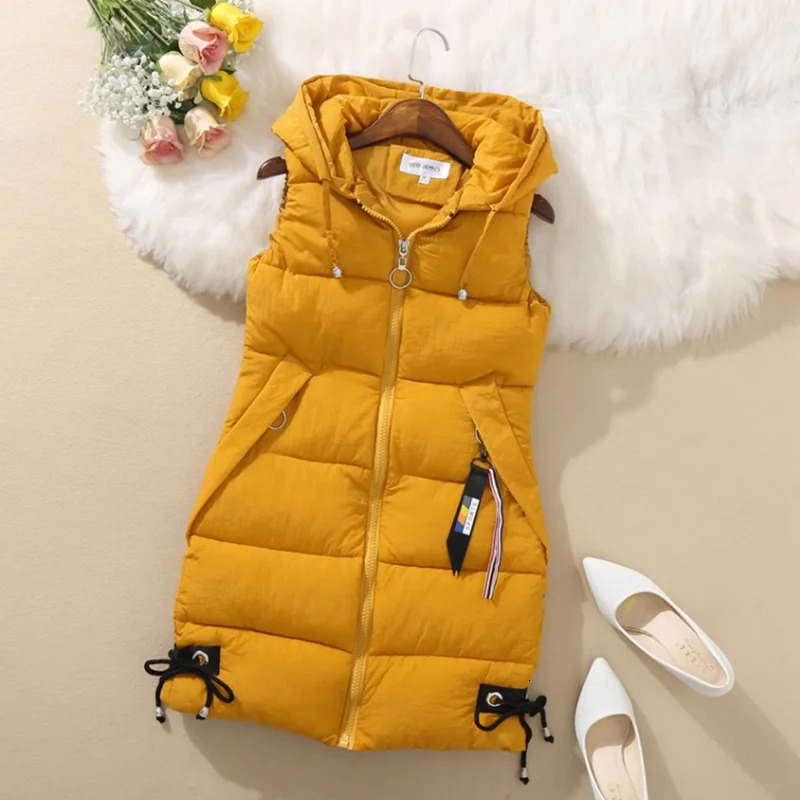 Womens Thick Warm Down CottonPadded Waistcoat Sleeveless Vest Long Hooded Vest Korean Loose Jacket Outwear Autumn Winter 251024