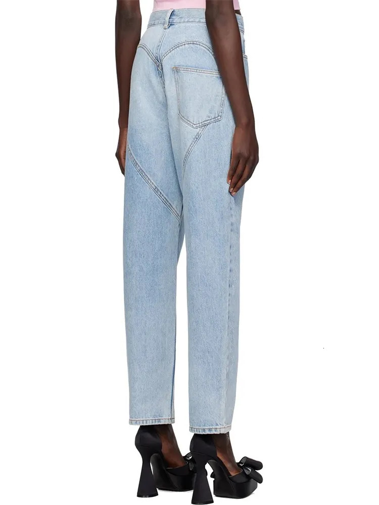 TWOTWINSTYLE Solid Patchwork Diamonds Denim Pants For Women High Waist Hollow Out Wide Leg Jeans Female Fashion 251029