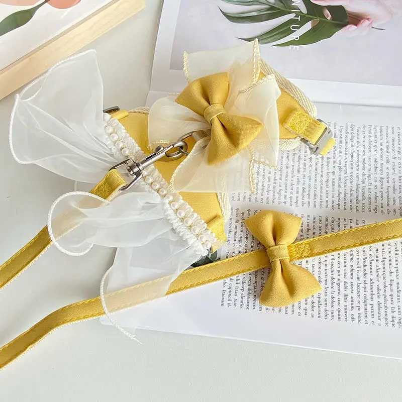 Cute Bowknot Pet Harness Leash Princess Cat Dress Costumes Nylon Kittten Dress Puppy Harness For Rabbit Teddy Cats Clothes J251129