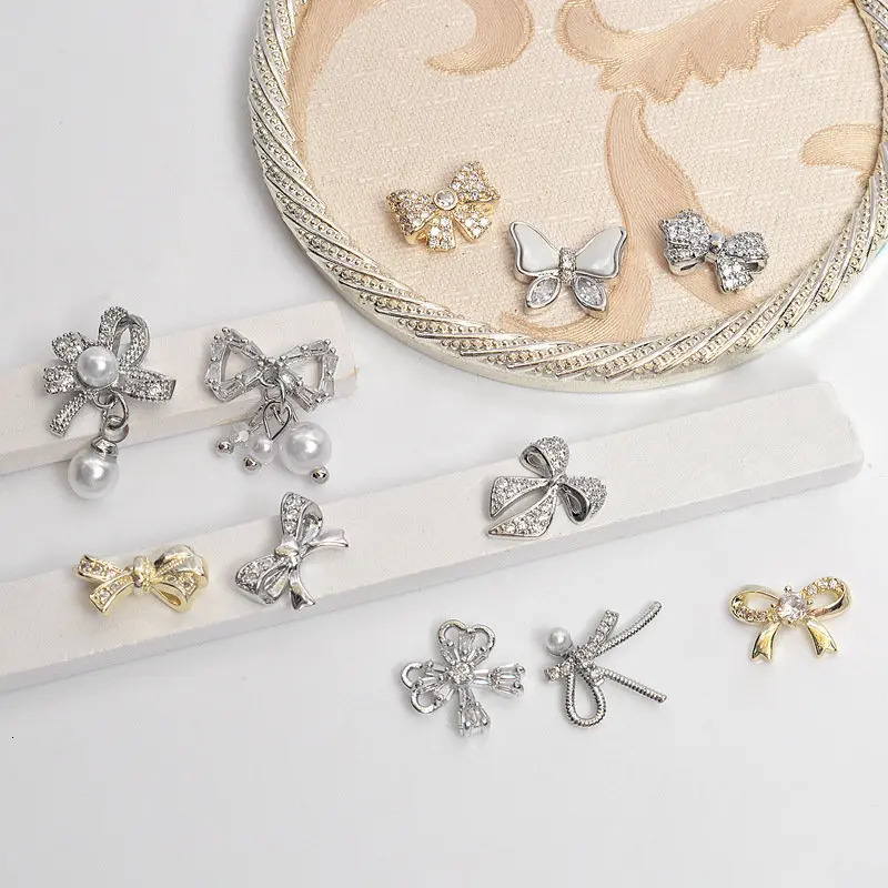 10pcslot 3D Kawaii Bow Zircon Crystals Metal Alloy Rhinestones Jewelry Nail Art Decorations Nails Accessories Charms Supplies 251027