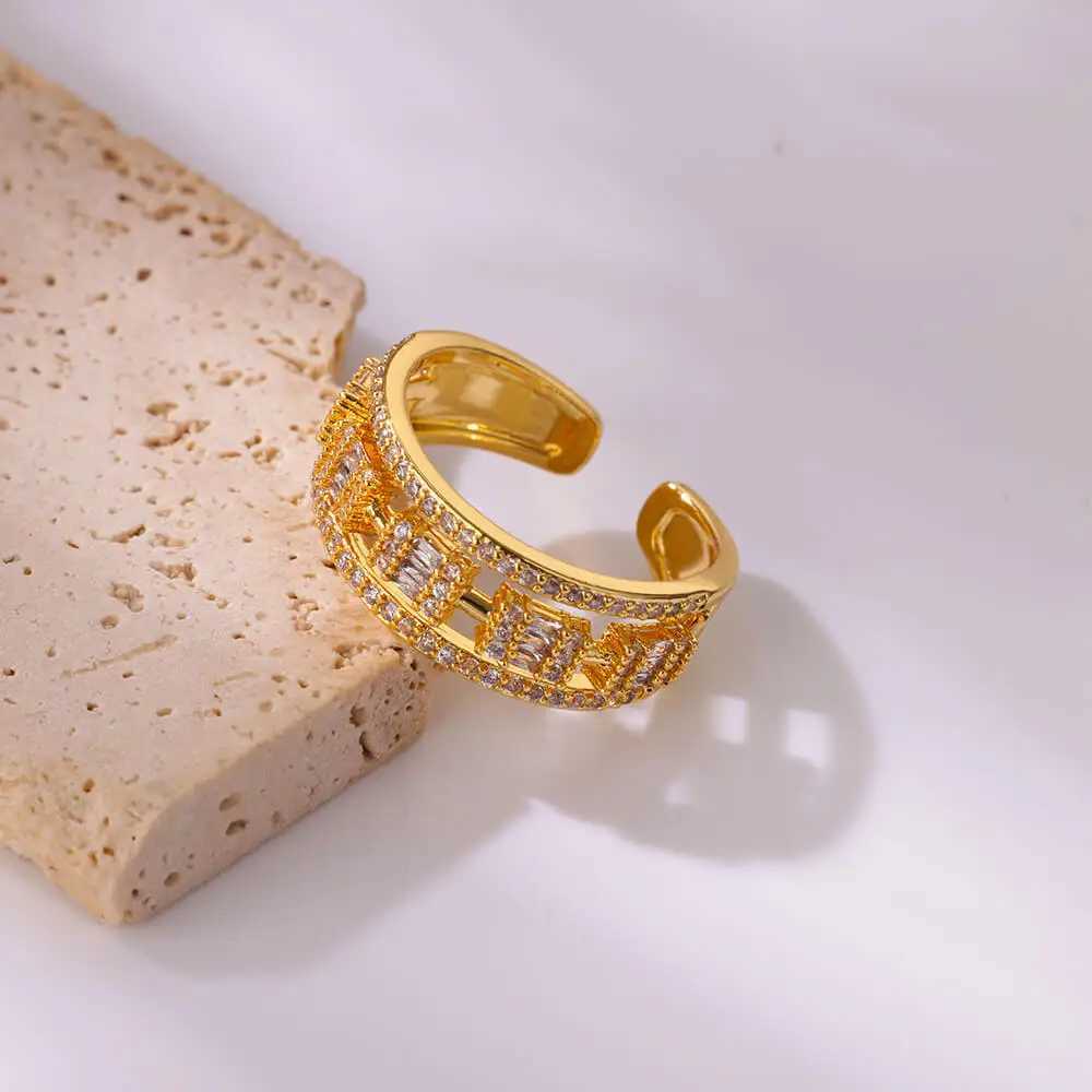 Stainless Steel Zircon Square Rings For Women Gold Color Geometric Adjustable Ring Wedding Aesthetic Jewelry Gift FemmeW251030