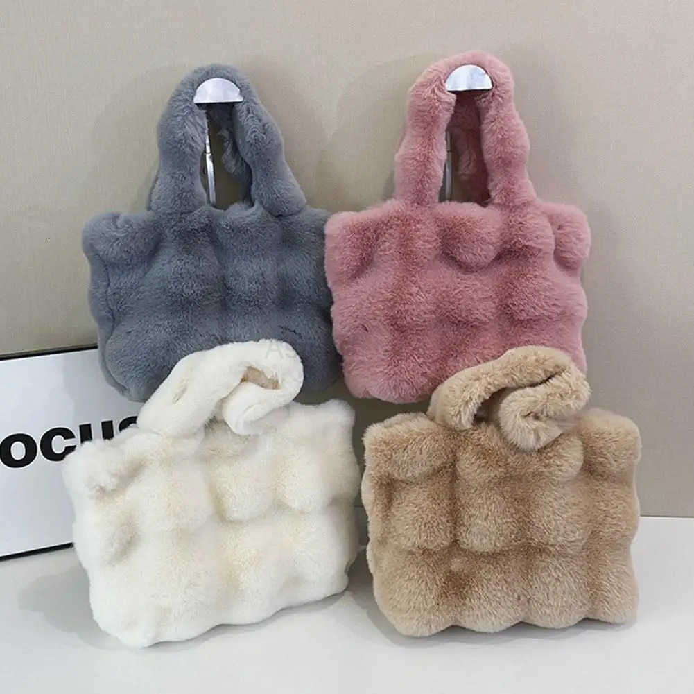 Fluffy Tote Bags Winter Furry Purse for Women Y2K Faux Fur Bag Fuzzy Shoulder Handbag M251030