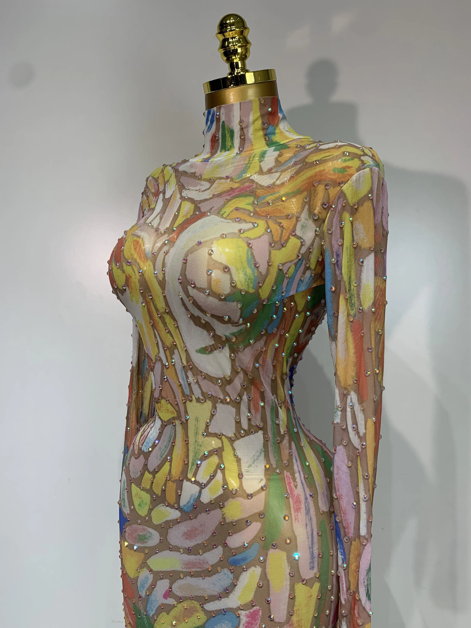 Sparkly Rhinestone Stretchy Mesh See Through Jumpsuit Women Performance Dancer Costume Rompers Party Nightclub Stage Outfit 251027