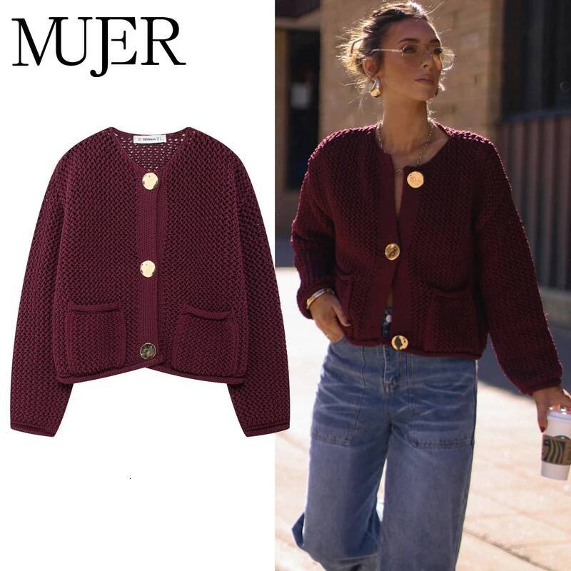 winter jacket women MUJER Knitted Cropped Cardigans Autumn Knitwears Short Sweaters for Women Button Women's Sweater Long Sleeve Cardigan