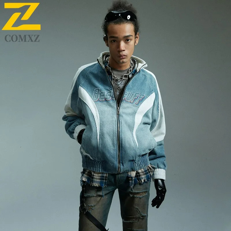 COMXZ Men Varsity Jacket Retro Breathable Camping Hiking Travel Windbreaker Jacket Journey HighQuality Spliced Jackets 251023