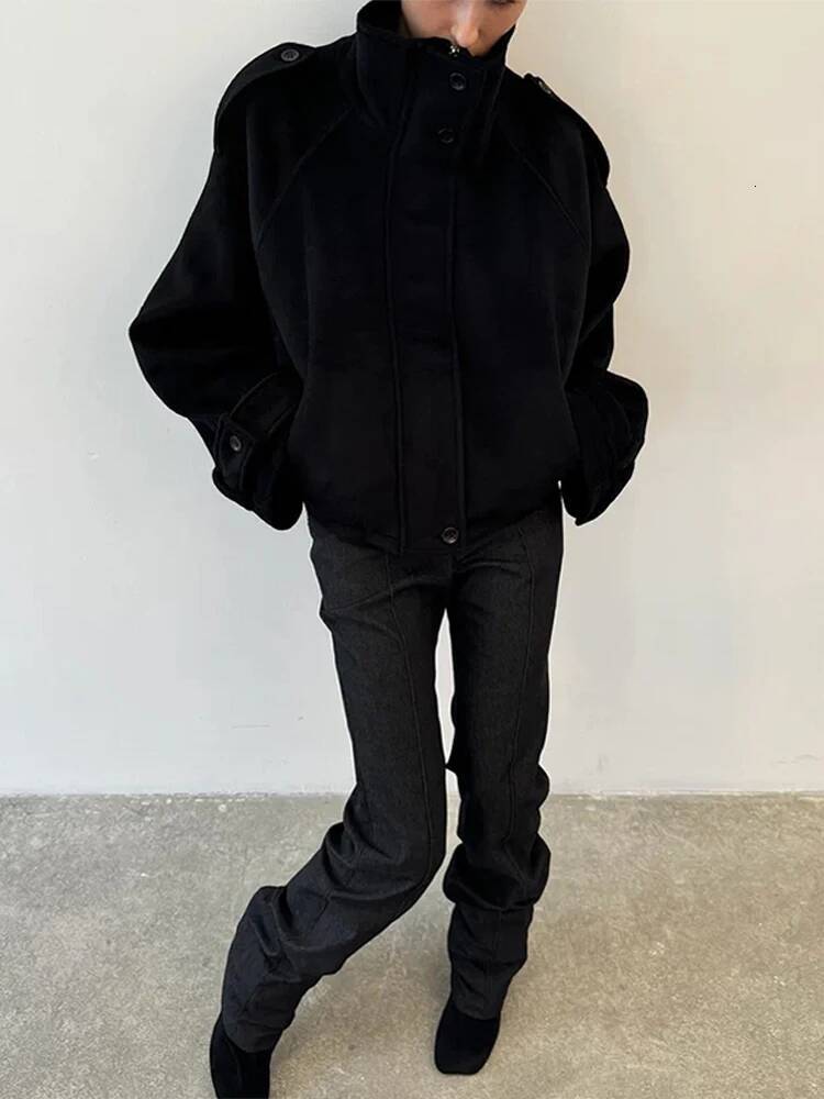 winter jacket women Casual Solid Loose Jackets Women Fashion Full Sleeve Single Breasted Stand Collar Short Coats Female 2025 Autumn Lady Outwears