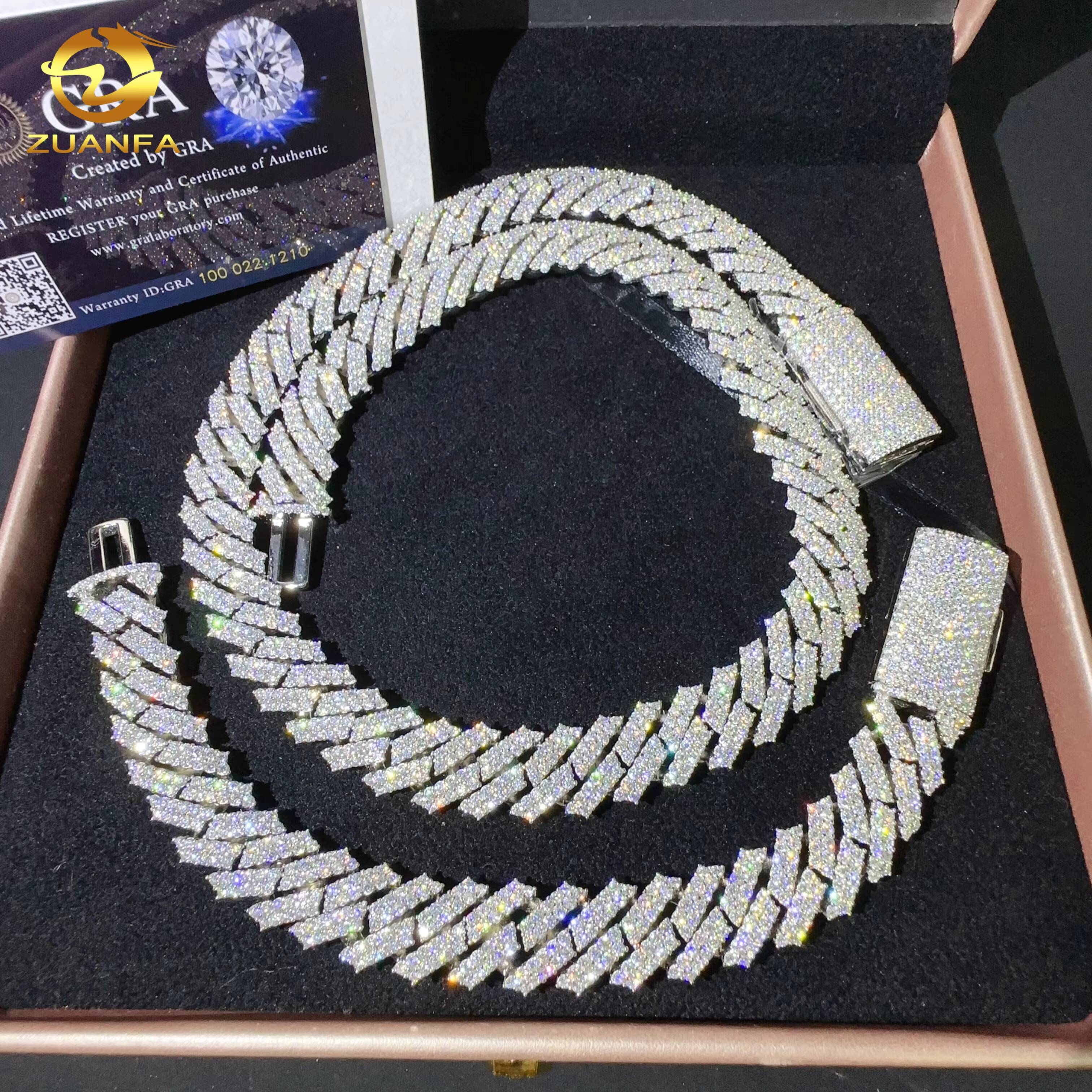 15mm Pass Diamond Tester 925 Sterling Silver VVS Moissanite Iced Out Moissanite Chain Cuban Link Custom Cuban Chain Necklace