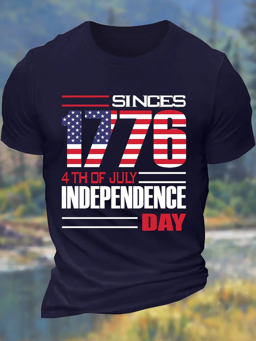 European & American Oversized Men's 1776 Independence Day July 4th Cotton Casual Letter T-Shirt - TT7331