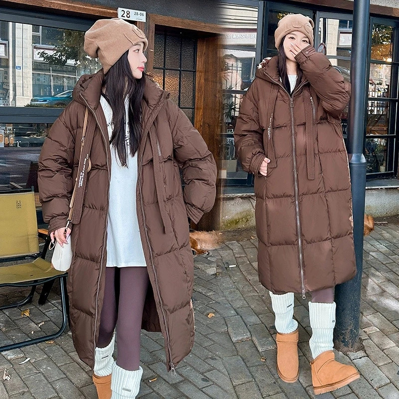 Women Winter Long Cotton Coat 2025 Warm Thicken Cotton Padded Jacket Korean Loose Hooded Parkas Coat Women Outwear 251030