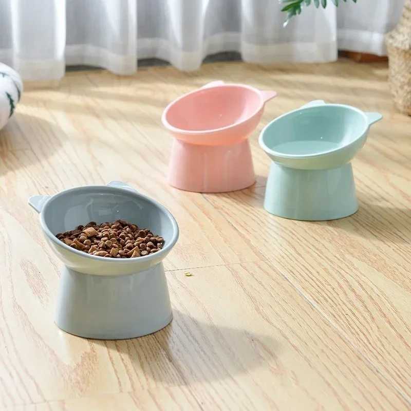 Cat Bowl High Foot Dog Bowl Neck Protector Cat Pet Food Water Antitip Binaural Pet Feeding Cat Accessorie Pet Dessert Bowl J251113