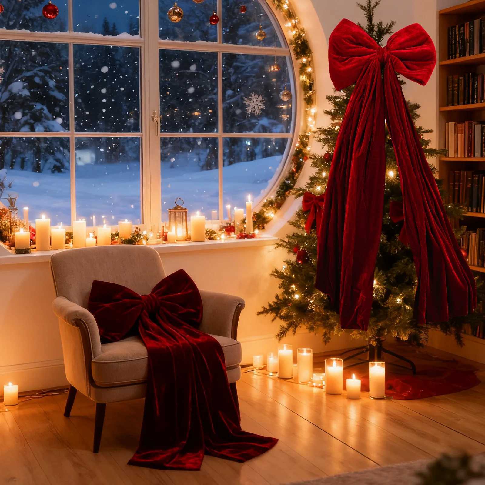 65ft Giant Red Velvet Christmas Bow Pendant Xmas Tree Bowknot Ornament for Home Decor New Year Party Gifts Festive Decoration C251030