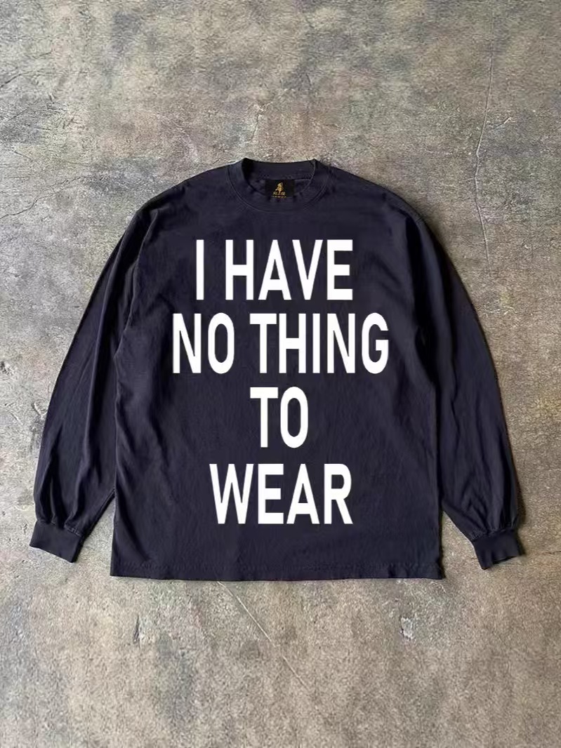 300 grams of heavy cotton! American retro English printed long sleeve T-shirt impervious to moisture Y2K