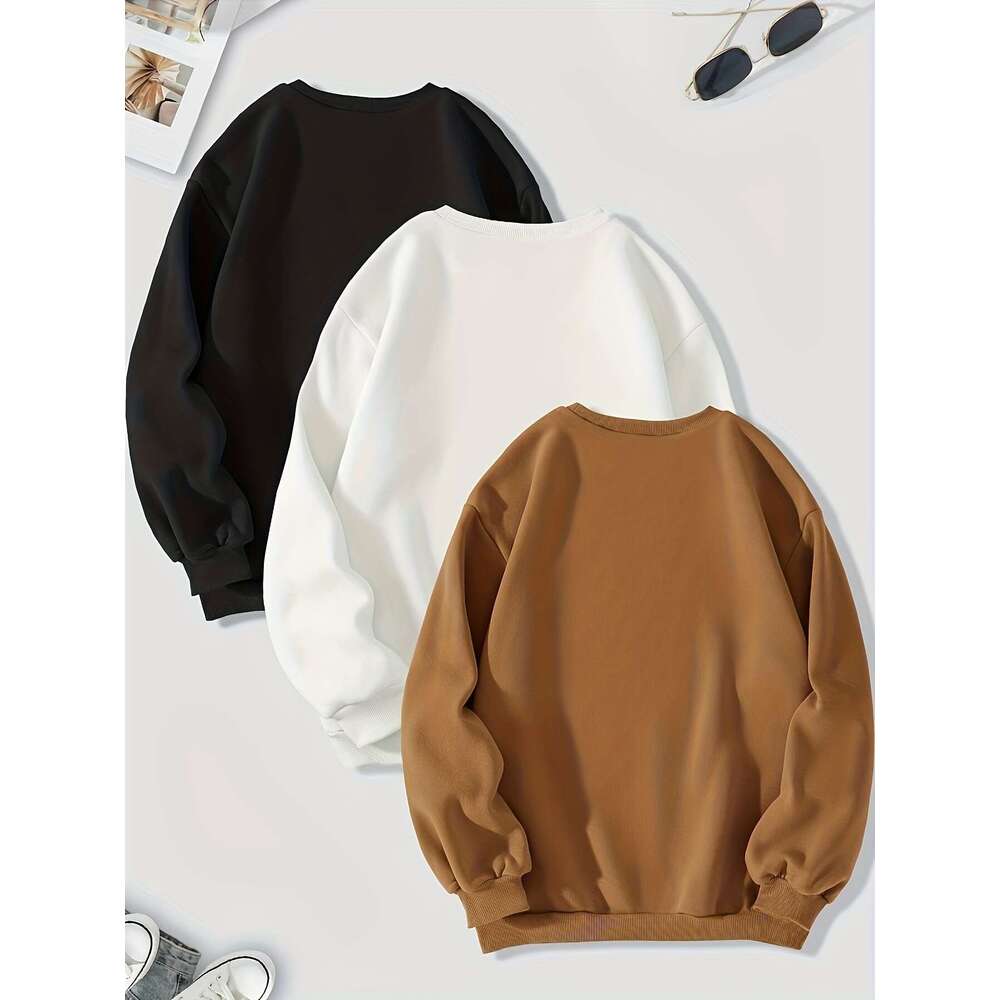 Packs Mixed Color Pullover Sweatshirts Casual Long Sleeve Crew Neck Sweatshirt Women S Clothing