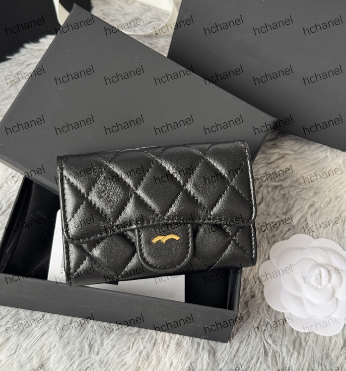 Top High quality luxury Designer wallet France Paris plaid caviar style woman mini Card Holders pure color genuine leather sheepskin texture Purse with box