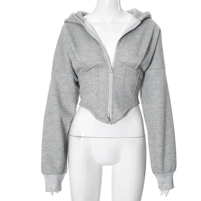 Streetwear LongSleeved Fleece Zipper Hooded Sweatshirt Womens Solid Color Chic Casual Slim Cardigan Jacket Ladies Hoodies 251030