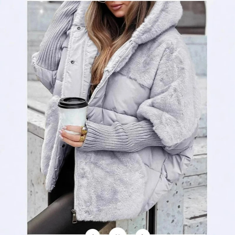 Women Parkas Thick Hooded Coats Zipper Button Spliced Parka Warm Casual Loose Solid Coat Cardigan Elegant Lady Winter 2025 251030