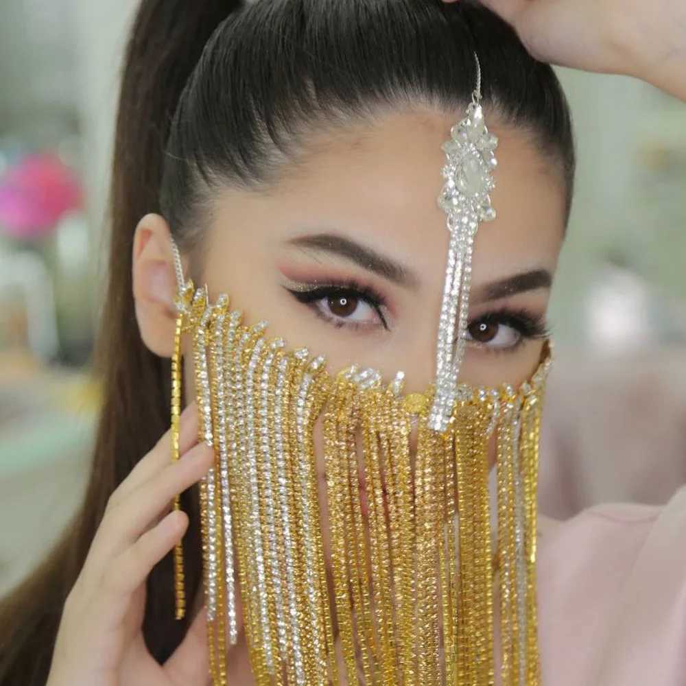 Fashion Crystal Face Chain Tassel Mask for Women Headwear Veil New Masquerade Dance Party Costume Sexy Face Accessories JewelryW251029