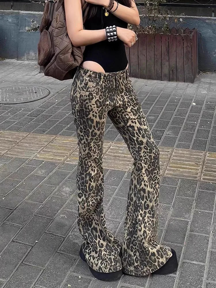 Womens Jean Leopard Print Low Rise Jeans American Retro Gyaru Coquette Y2k Japanese 2000s High Street Harajuku Goth 251029