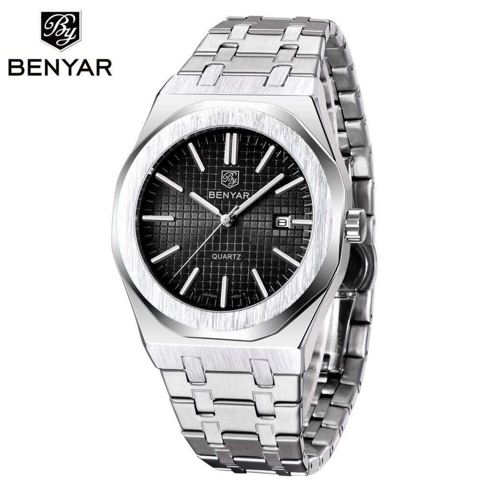 benyar quartz fashion simple calendar luminous mens steel band watch by5156