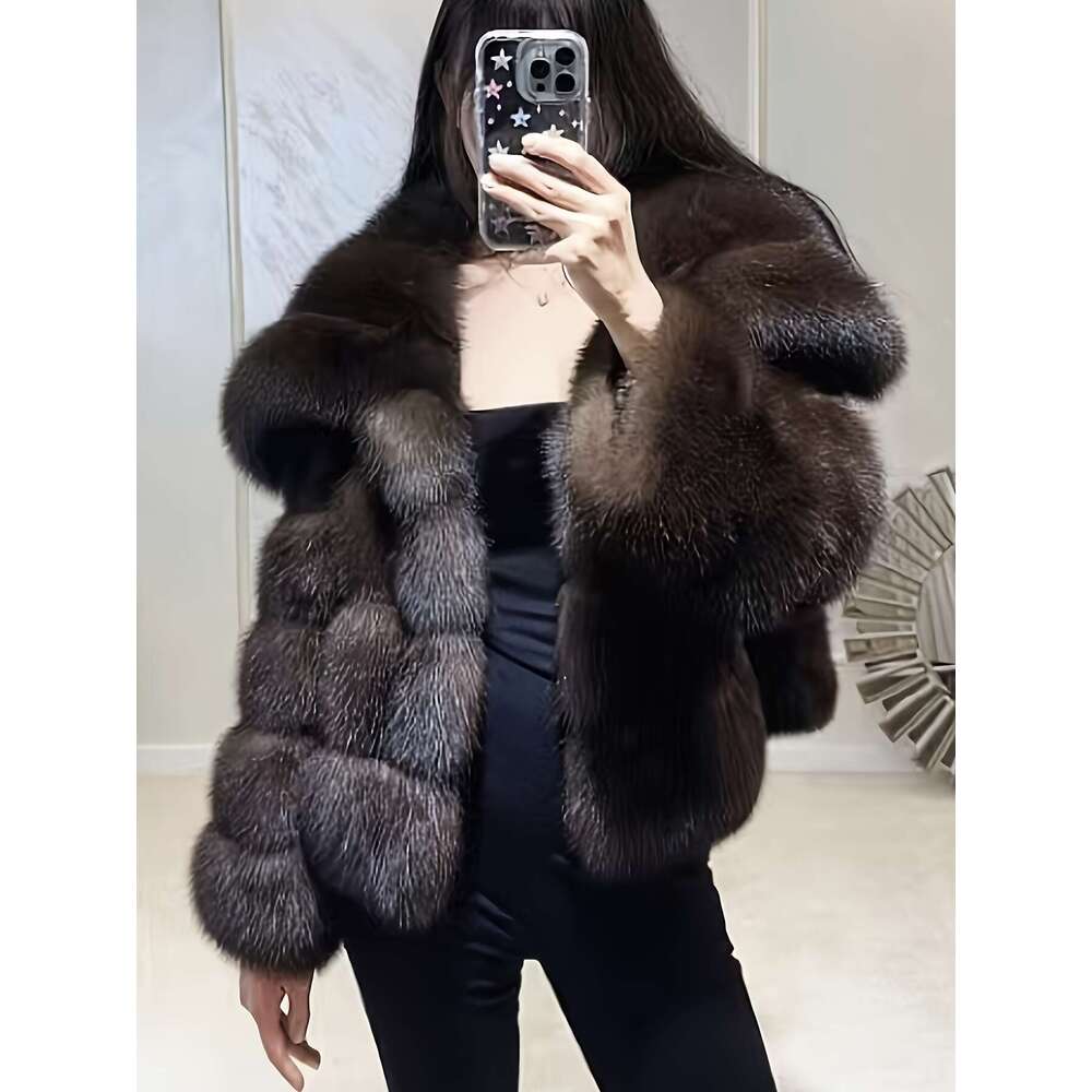Women S Coat Like Fake Fur Coat Elegant Brown Loose H Silhouette Non Stretchy Outer Chic Cold Weather Jacket For Parties Formal Events Everyday Outfit