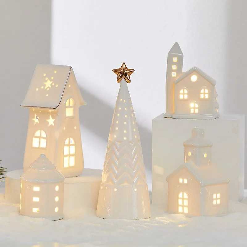 Christmas Ceramic Light Up Tree House Desktop Ornament Holiday Home Decor Tabletop DecorationChristmas Perfect Gift Idea C251030