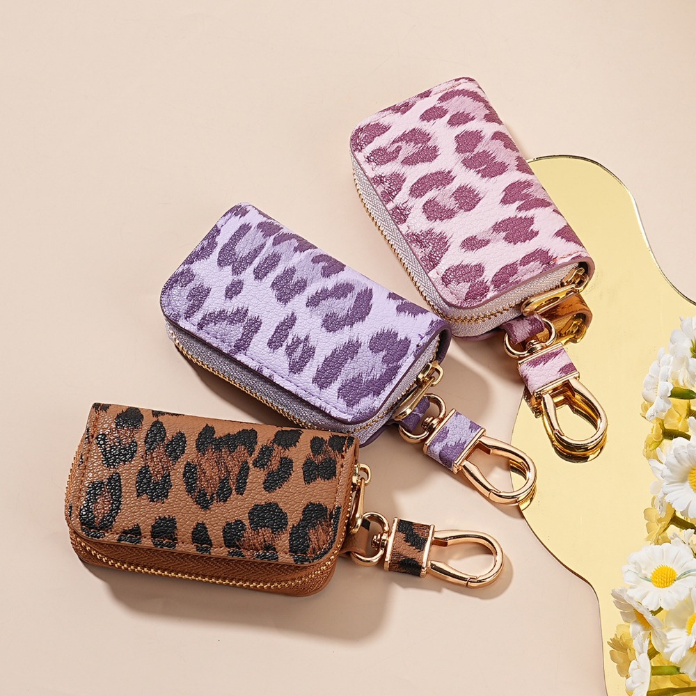 Creative Unisex Leopard Design Auto Keys Case with Elegant Strap Attachment