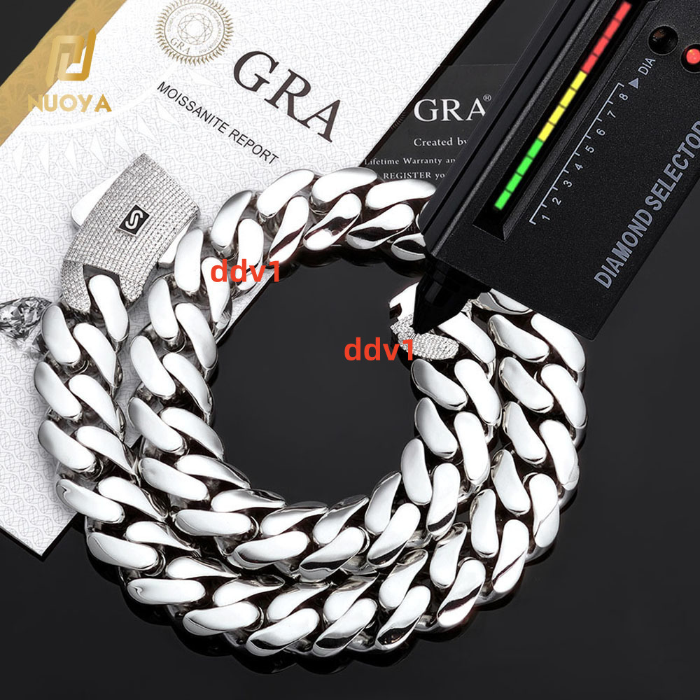 NUOAY Fine Jewelry 925 Silver Cuban Chain Iced Out Diamond Clasp Pass Diamond Test VVS Moissanite Smooth Cuban Chain Necklace Designer's style
