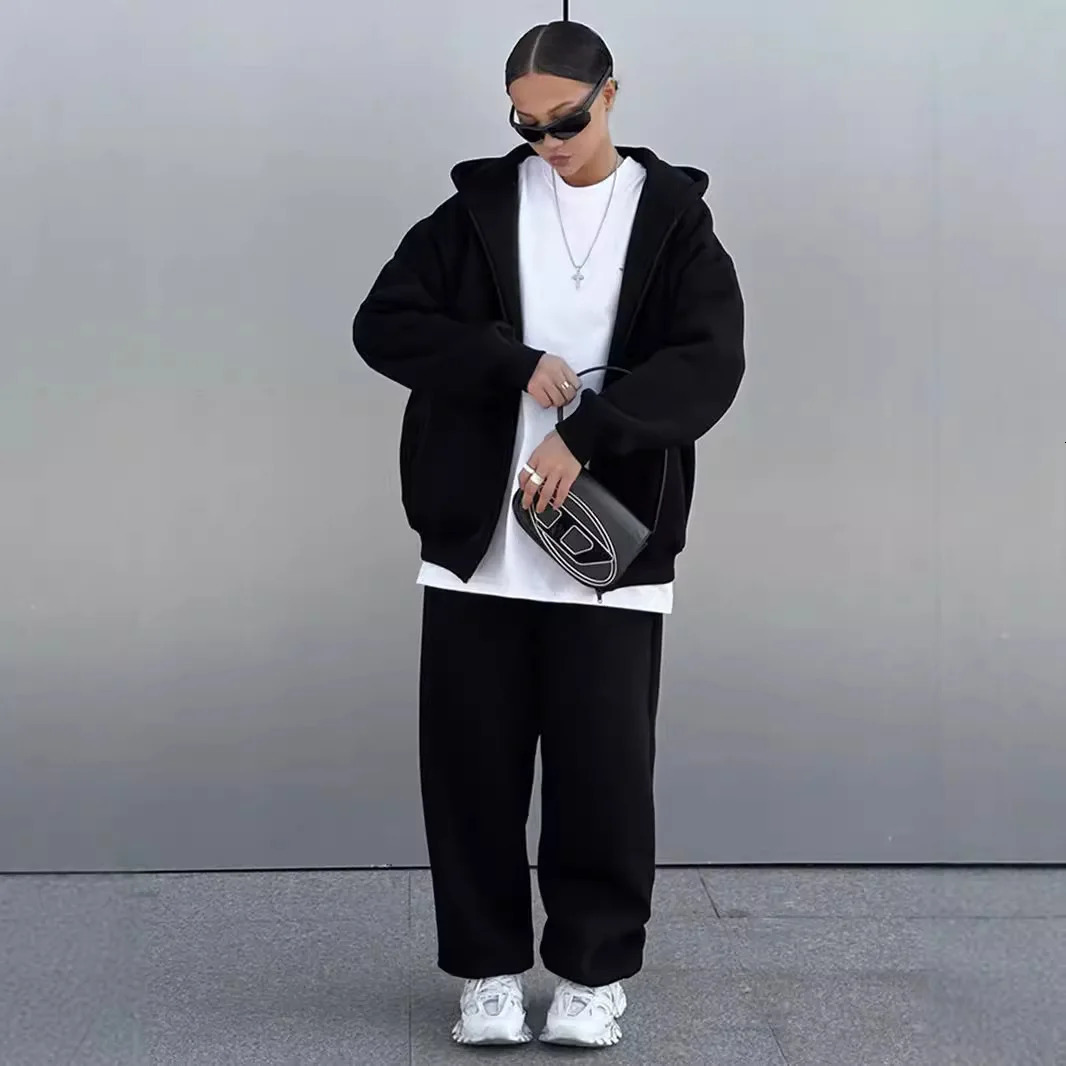 Women Tracksuit Pant Sets Long Sleeve Sweatshirts Solid Hooies Pencil Trousers Ankle Length Pants Pockets Casual Slim 251029