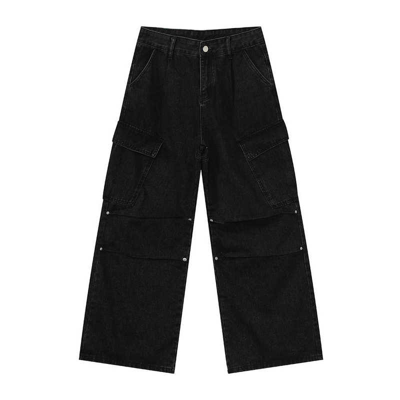 Men's Jeans Man Clothing|Korean Style High Street Heavy Craft Deconstructed Three-Dimensional Multi-Pocket Straight Wide-Leg Cargo Jeans
