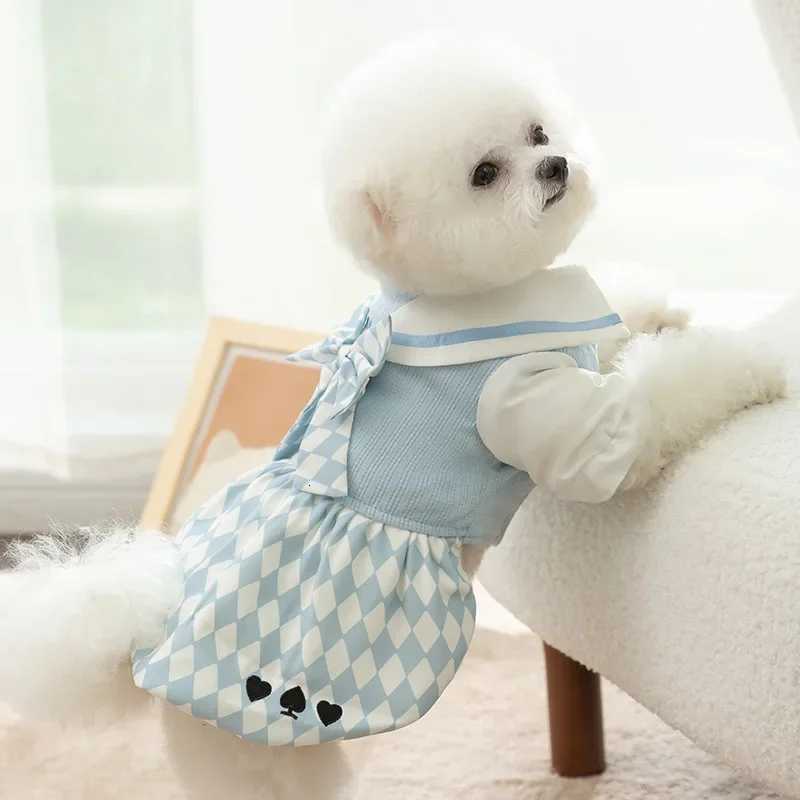 Autumn and Winter JK Plaid Fleece Warm Dog Dress Small Dog Teddy Bigbear Cat Skirt Pet Clothing C251030