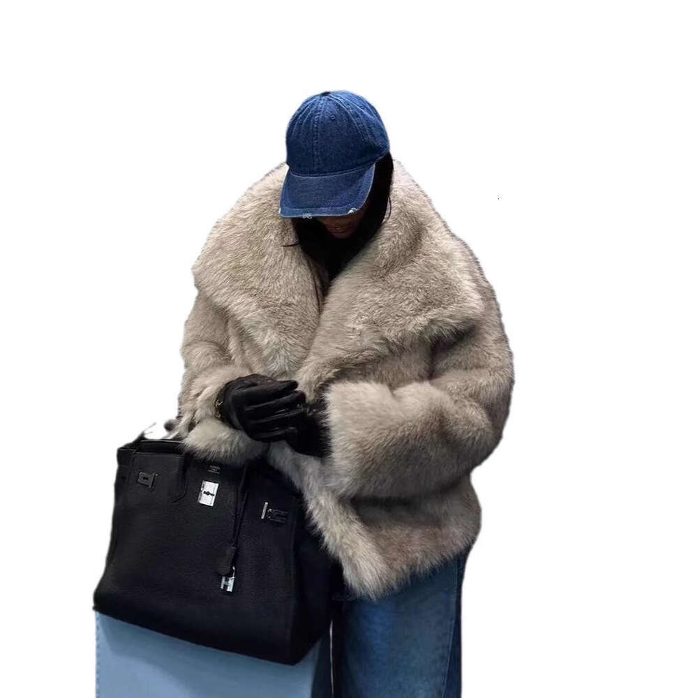 Large Fashion Fur Fox Short Lapel Faux Coat Fluffy